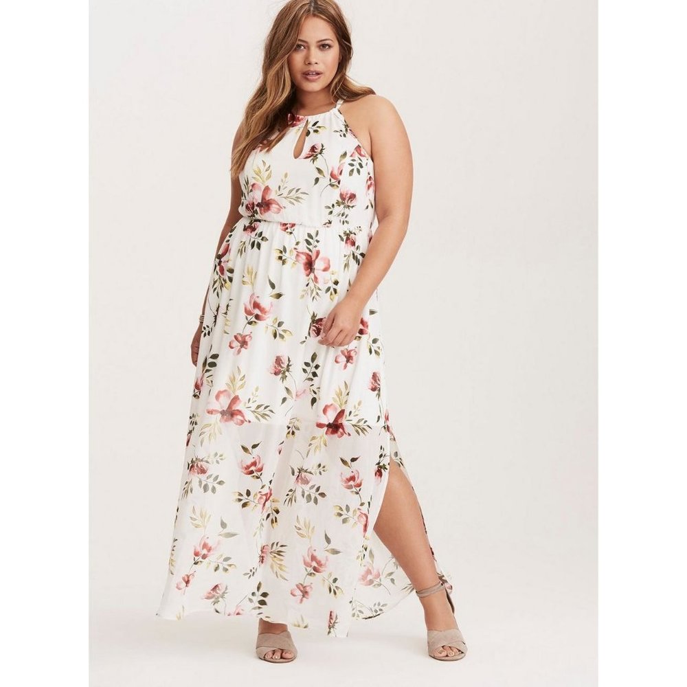 NWOT Womens Plus Size 4X Torrid Multicolor Floral Maxi Chiffon High Neck Dress